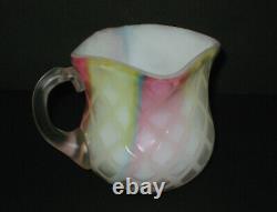 Mt. Washington RAINBOW Satin Art Glass Mother of Pearl Toothpick Holder withHandle