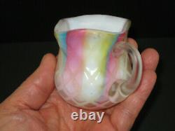 Mt. Washington RAINBOW Satin Art Glass Mother of Pearl Toothpick Holder withHandle