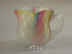 Mt. Washington RAINBOW Satin Art Glass Mother of Pearl Toothpick Holder withHandle