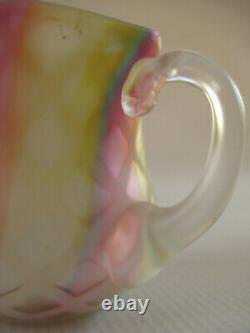 Mt. Washington RAINBOW Satin Art Glass Mother of Pearl Toothpick Holder withHandle