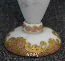 Mt Washington Signed Colonial Ware Opal Glass Flying Snow Geese Pedestal Vase