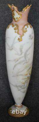 Mt Washington Signed Colonial Ware Opal Glass Flying Snow Geese Pedestal Vase