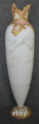 Mt Washington Signed Colonial Ware Opal Glass Flying Snow Geese Pedestal Vase