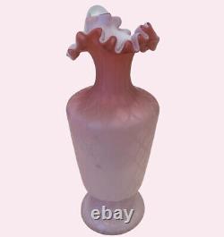 Mt Washington Victorian Pink Satin Art Glass Diamond Quilted Pitcher Handle Vase