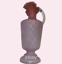 Mt Washington Victorian Pink Satin Art Glass Diamond Quilted Pitcher Handle Vase