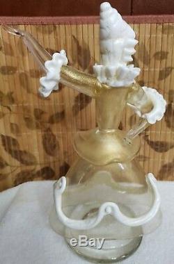 Murano Glass Victorian Dancing Couple Infused Gold Flake Figurines 10.5 Tall
