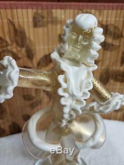 Murano Glass Victorian Dancing Couple Infused Gold Flake Figurines 10.5 Tall