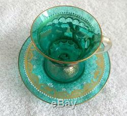 Murano Venetian art glass cup and saucer victorian scenes and gold