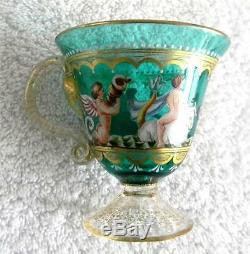 Murano Venetian art glass cup and saucer victorian scenes and gold