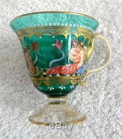 Murano Venetian art glass cup and saucer victorian scenes and gold