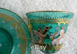 Murano Venetian art glass cup and saucer victorian scenes and gold