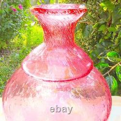 Murano-Victorian Style Hand Blown Cranberry Bubble Glass Vase 11 Tall Vintage