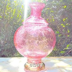 Murano-Victorian Style Hand Blown Cranberry Bubble Glass Vase 11 Tall Vintage