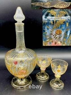 Museum quality Emile Galle decanter set with dahlia design Chrysanthemum Glass