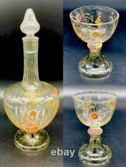 Museum quality Emile Galle decanter set with dahlia design Chrysanthemum Glass
