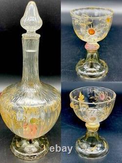 Museum quality Emile Galle decanter set with dahlia design Chrysanthemum Glass