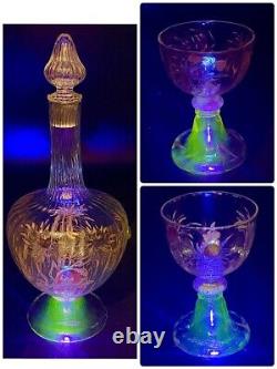 Museum quality Emile Galle decanter set with dahlia design Chrysanthemum Glass