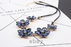 Navy Crystal Flowers Retro Chucky Statement Necklace, Swarovski Element