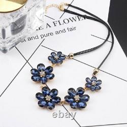 Navy Crystal Flowers Retro Chucky Statement Necklace, Swarovski Element