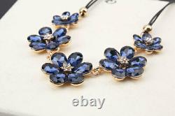 Navy Crystal Flowers Retro Chucky Statement Necklace, Swarovski Element