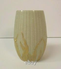 New England Libbey MAIZE Art Glass Celery Vase, Yellow Leaves, c. 1890