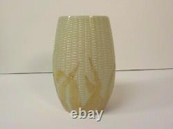 New England Libbey MAIZE Art Glass Celery Vase, Yellow Leaves, c. 1890