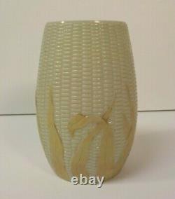 New England Libbey MAIZE Art Glass Celery Vase, Yellow Leaves, c. 1890