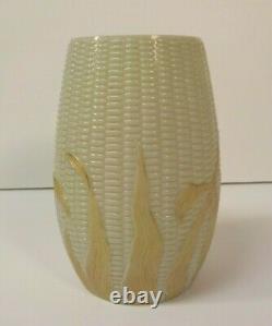 New England Libbey MAIZE Art Glass Celery Vase, Yellow Leaves, c. 1890