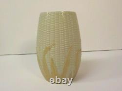 New England Libbey MAIZE Art Glass Celery Vase, Yellow Leaves, c. 1890