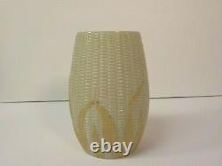 New England Libbey MAIZE Art Glass Celery Vase, Yellow Leaves, c. 1890