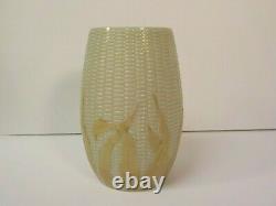 New England Libbey MAIZE Art Glass Celery Vase, Yellow Leaves, c. 1890