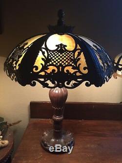 Nice! Victorian Art Nouveau Vintage Antique Convex Caramel Slag Glass Table Lamp