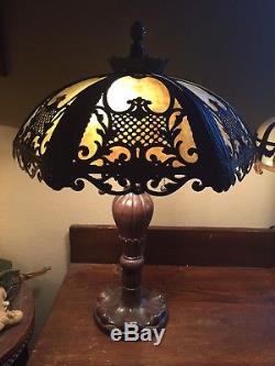 Nice! Victorian Art Nouveau Vintage Antique Convex Caramel Slag Glass Table Lamp