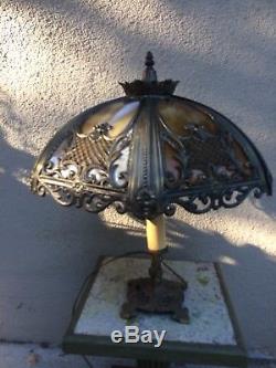 Nice! Victorian Art Nouveau Vintage Antique Convex Caramel Slag Glass Table Lamp