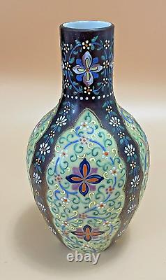 Nineteenth Century Bohemian Harrach Enameled Moroccan Ware Opaline Glass Vase