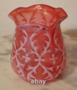 Northwood Art Glass Opaline Brocade Spanish Lace Cranberry Opalescent Spooner