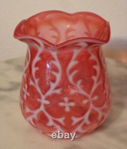 Northwood Art Glass Opaline Brocade Spanish Lace Cranberry Opalescent Spooner