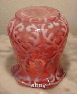 Northwood Art Glass Opaline Brocade Spanish Lace Cranberry Opalescent Spooner