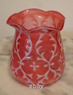 Northwood Art Glass Opaline Brocade Spanish Lace Cranberry Opalescent Spooner