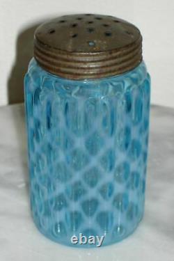 Northwood Blue Opalescent Ribbed Opal Lattice Sugar Shaker