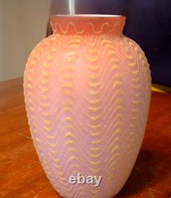 OOAK Mt Washington Coralene Satin Glass Vase with Wave and Herringbone Motifs