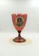 Outstanding 19thc Bohemian Gilt Cranberry Moser Glass Portrait Vase 10 1/2