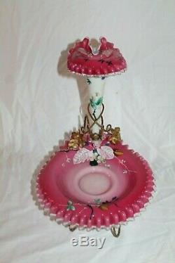 OUTSTANDING Antique Victorian Art Glass Epergne Brides Basket Combination