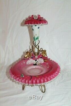 OUTSTANDING Antique Victorian Art Glass Epergne Brides Basket Combination