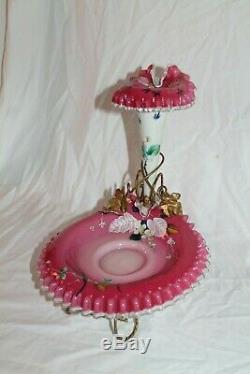 OUTSTANDING Antique Victorian Art Glass Epergne Brides Basket Combination