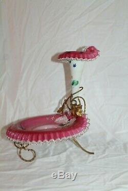 OUTSTANDING Antique Victorian Art Glass Epergne Brides Basket Combination