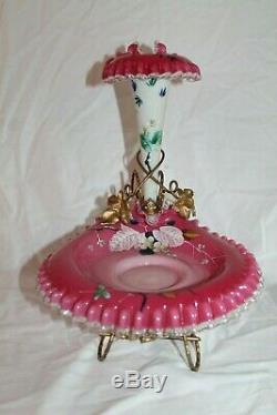 OUTSTANDING Antique Victorian Art Glass Epergne Brides Basket Combination