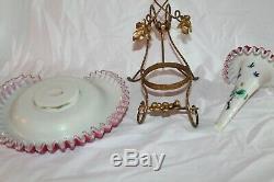 OUTSTANDING Antique Victorian Art Glass Epergne Brides Basket Combination