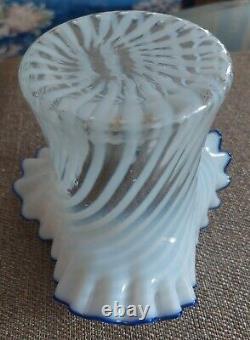 Old Fenton Large Opalescent Optic Swirl Sapphire Crest Hat Vase