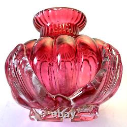 Old Stevens & Williams Art Cranberry Optical Applied Clear Handblown Glass Vase